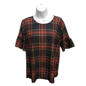 J. Crew Plaid Ruffled Short Sleeve Blouse Size S